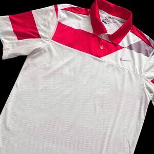 Nike Golf Dri-Fit Tour Performance Polo Shirt Mens S Red‎ White Color Block Mesh